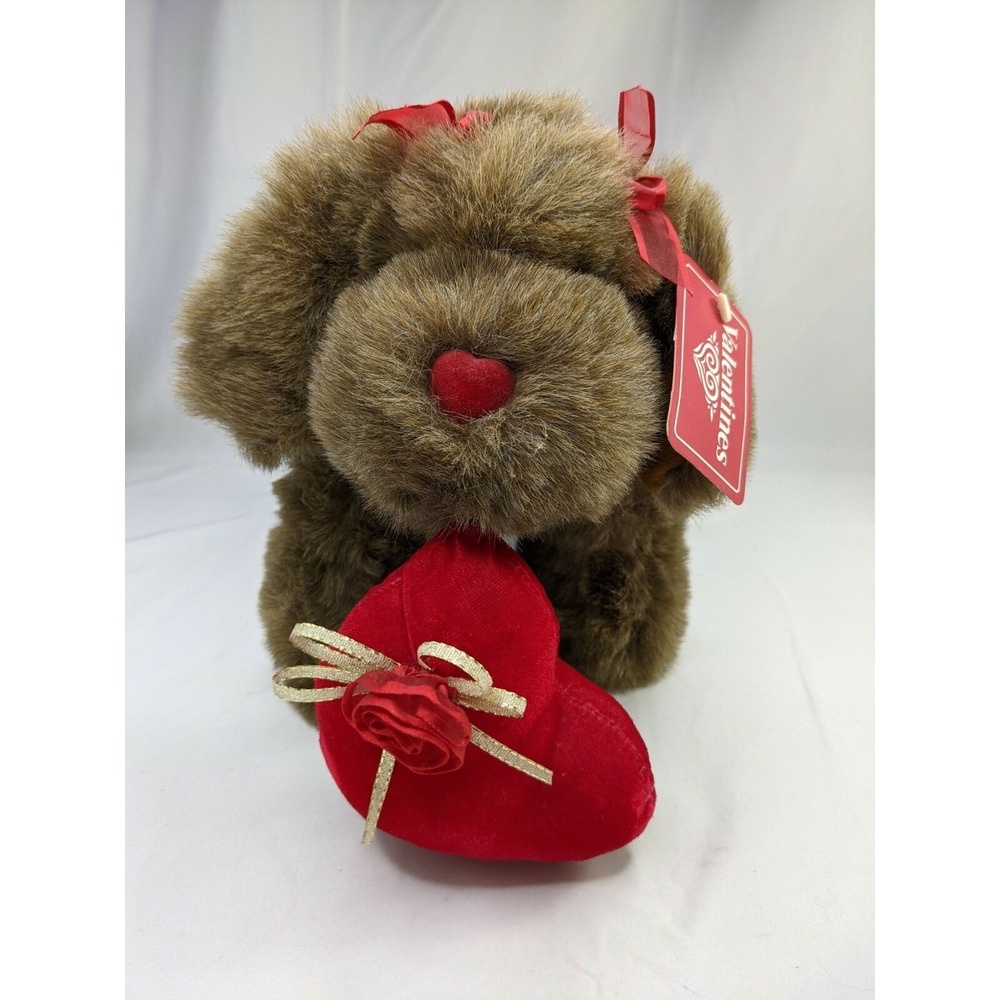 Walmart Brown Dog Standing Plush 10 Inch Red Heart Stuffed Animal Toy